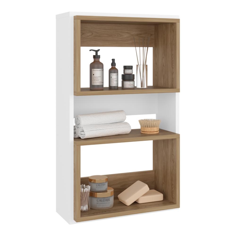 Mueble Auxiliar Muro Baño Eco, Blanco Duqueza y Fresno Europeo, con superficies para ubicar objetos - vista 1