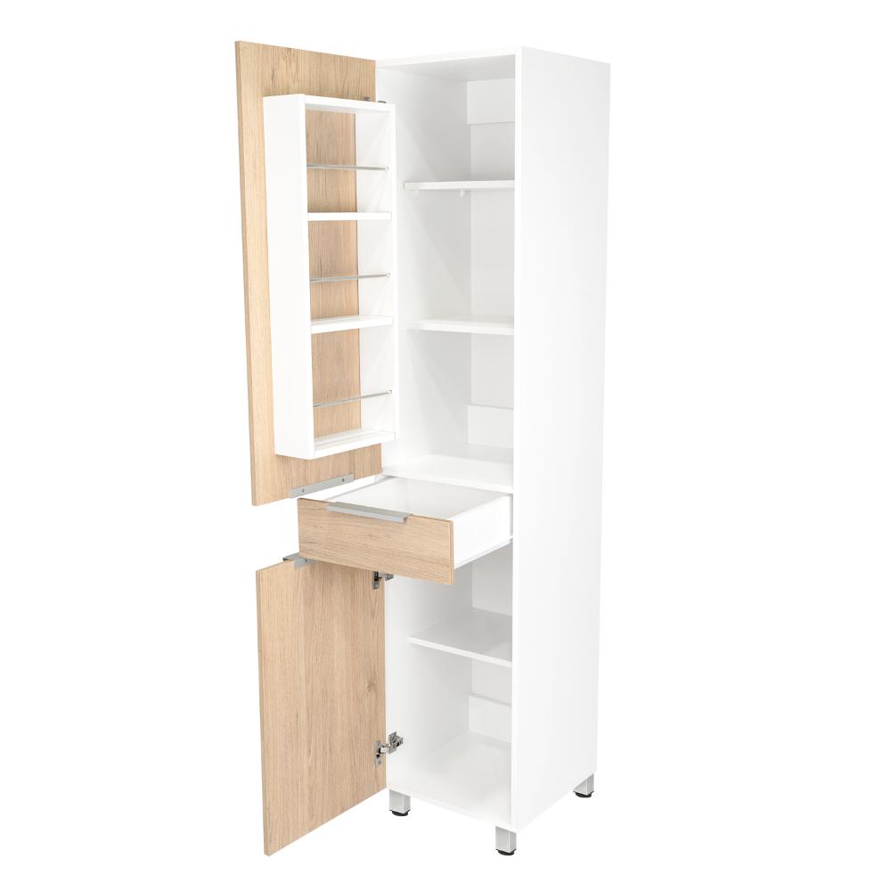 Alacena Alacena De Cocina Melia, Blanco y Rovere, con Una Puerta Abatible con Almacenamiento Extra y Patas de Acero - vista 6