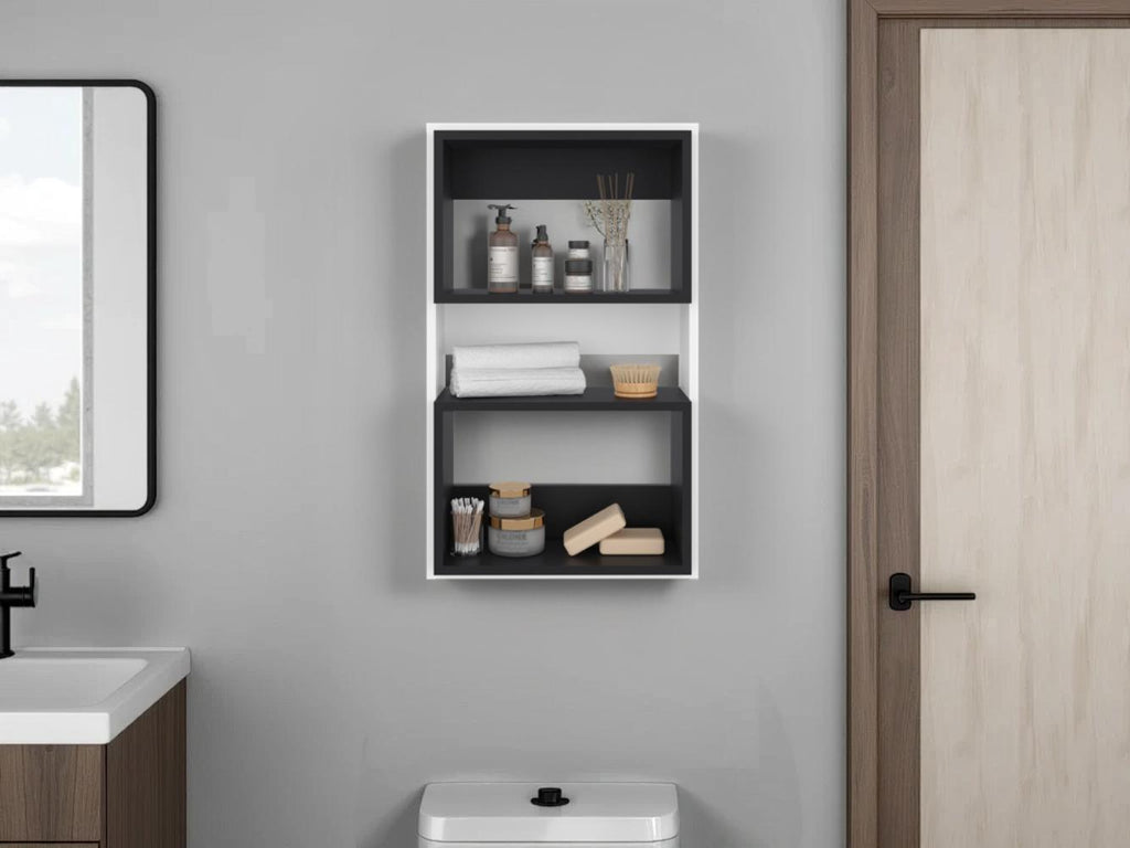 Mueble Auxiliar Muro Baño Eco, Blanco Duqueza y Wengue, con superficies para ubicar objetos - vista 1