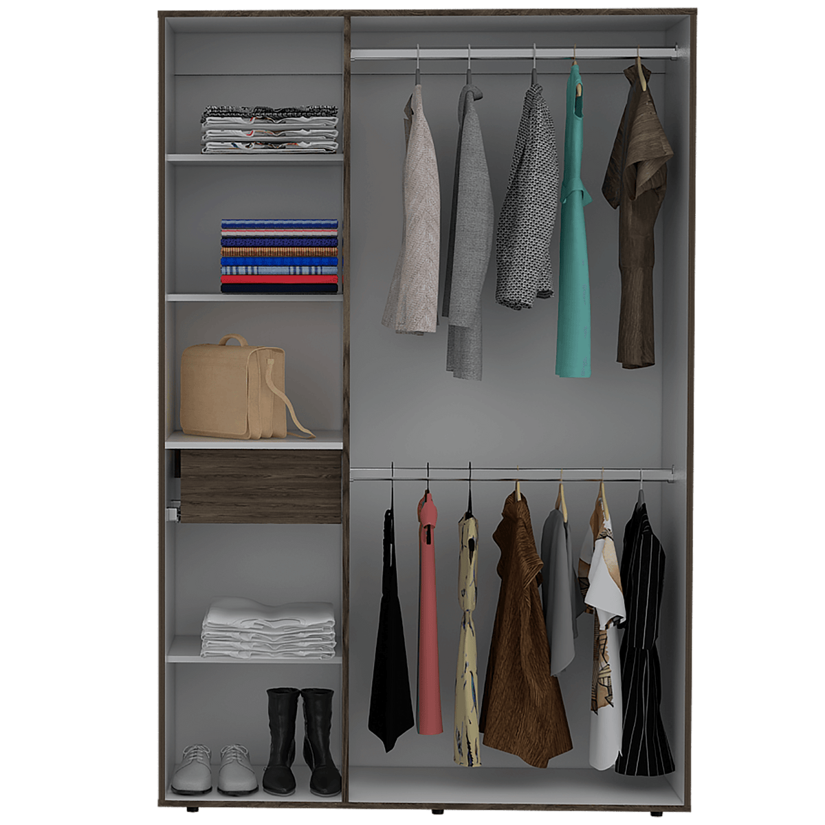 Closet Roko, Chocolate y Blanco, con Tres Puertas Abatibles con Cerradura y Variedad de Entrepaños - vista 6