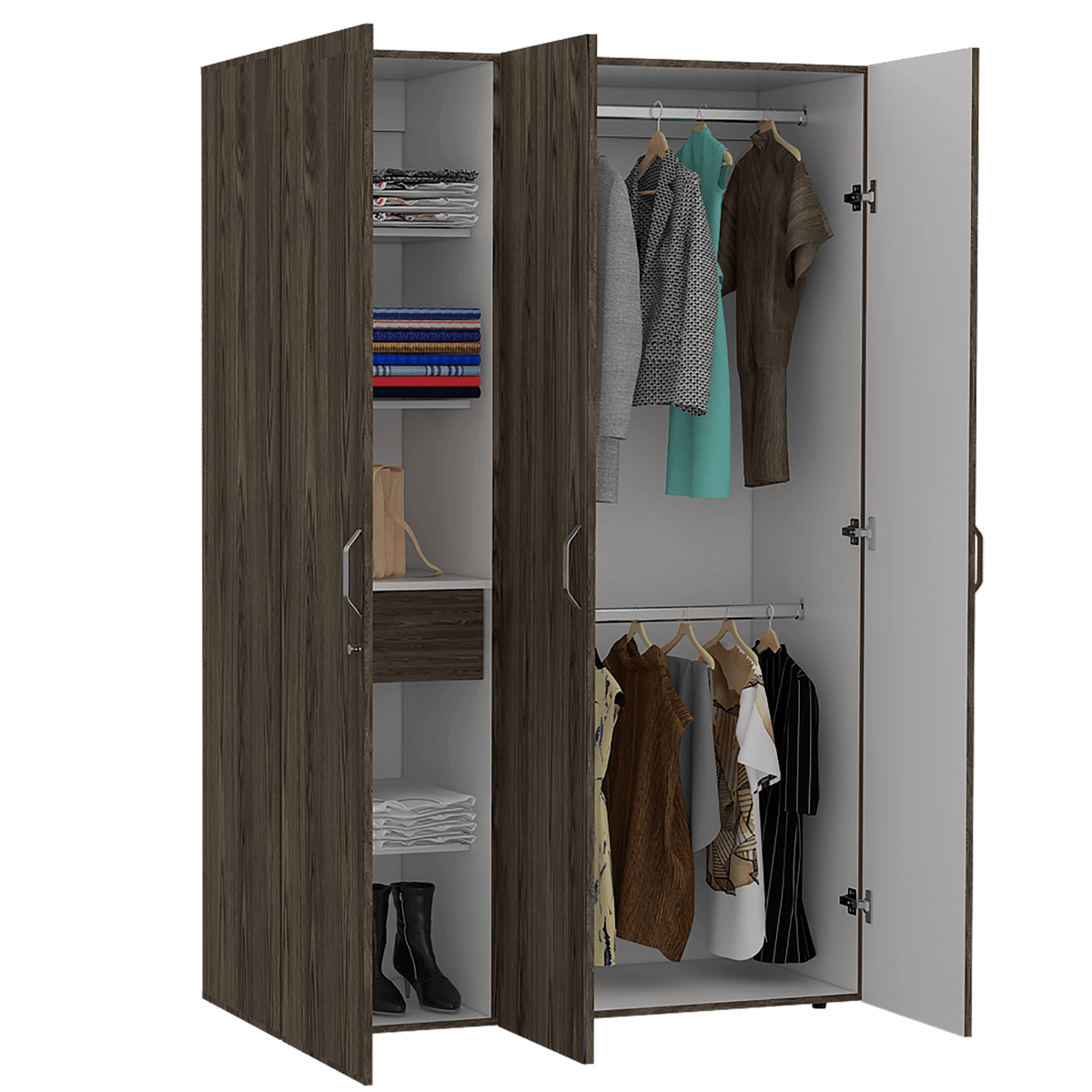 Closet Roko, Chocolate y Blanco, con Tres Puertas Abatibles con Cerradura y Variedad de Entrepaños - vista 4