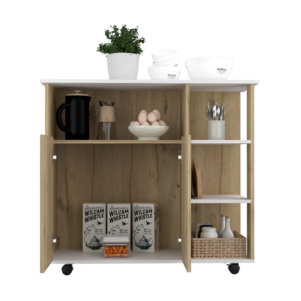 Mesón de Cocina Bicolor, Duna y Blanco, dos puertas batientes y variedad de entrepaños - vista 2