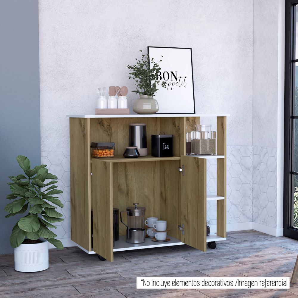 Mesón de Cocina Bicolor, Duna y Blanco, dos puertas batientes y variedad de entrepaños - vista 4