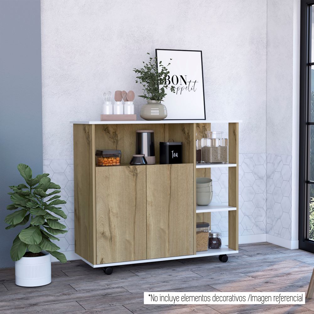 Mesón de Cocina Bicolor, Duna y Blanco, dos puertas batientes y variedad de entrepaños - vista 3