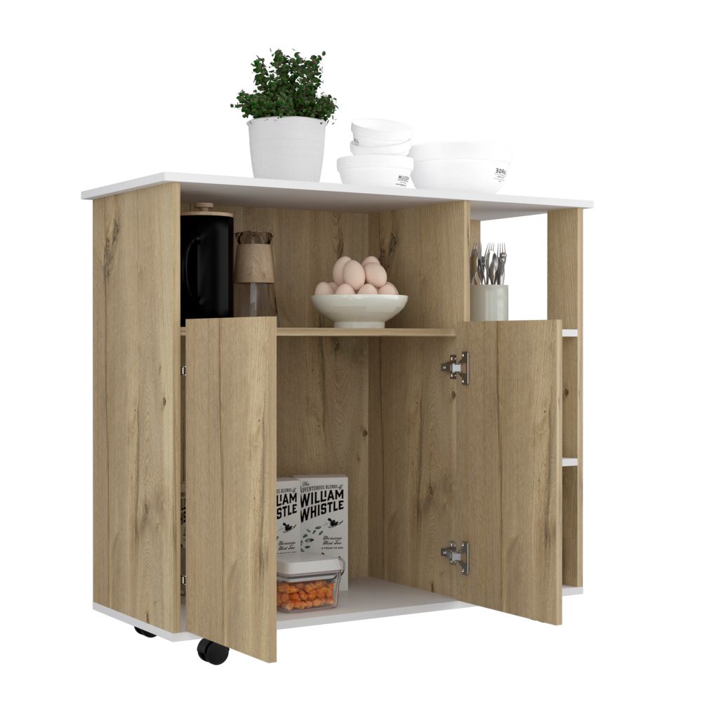 Mesón de Cocina Bicolor, Duna y Blanco, dos puertas batientes y variedad de entrepaños - vista 1