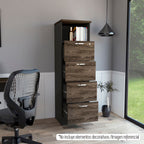 Archivador Home Office, Negro Soft y Coñac, con cuatro amplios cajones deslizables y una repisa para colocar objetos - vista 4