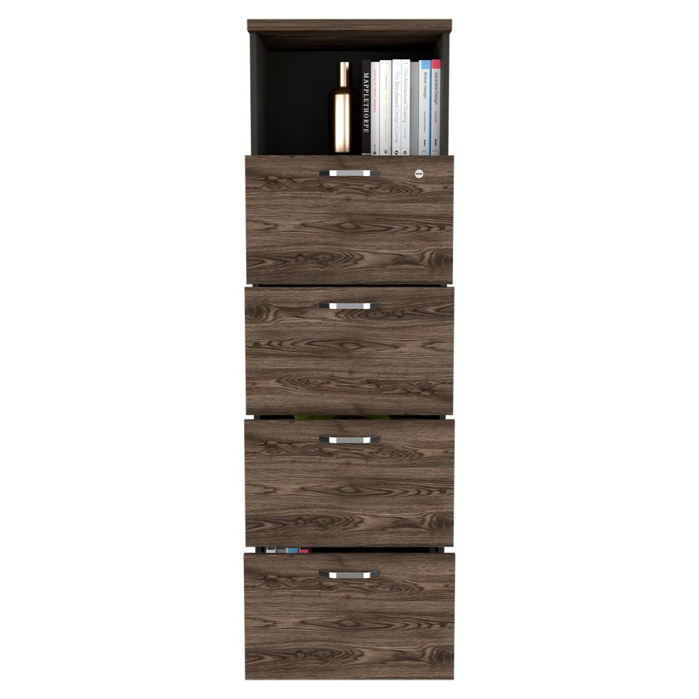 Archivador Home Office, Negro Soft y Coñac, con cuatro amplios cajones deslizables y una repisa para colocar objetos - vista 2