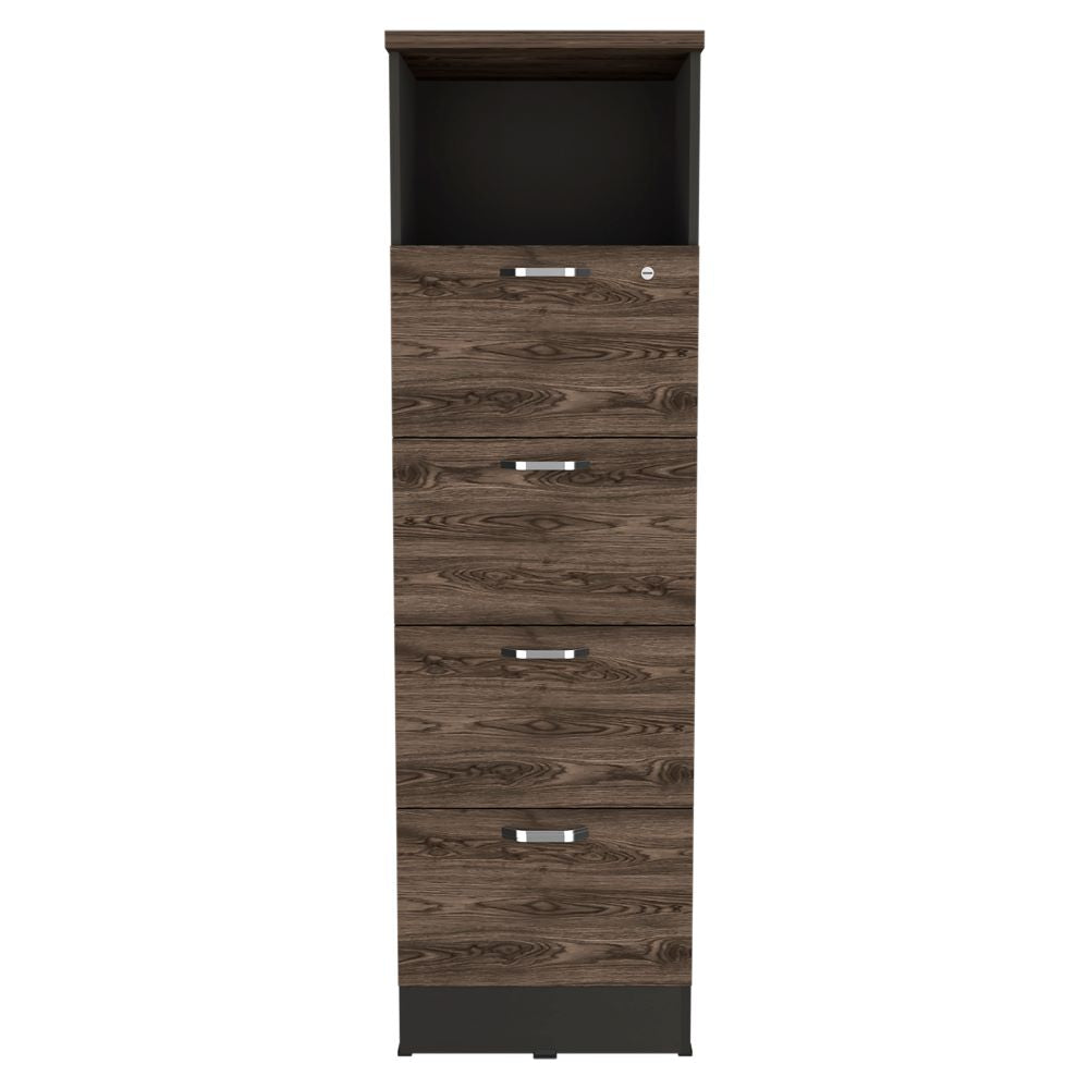 Archivador Home Office, Negro Soft y Coñac, con cuatro amplios cajones deslizables y una repisa para colocar objetos - vista 6
