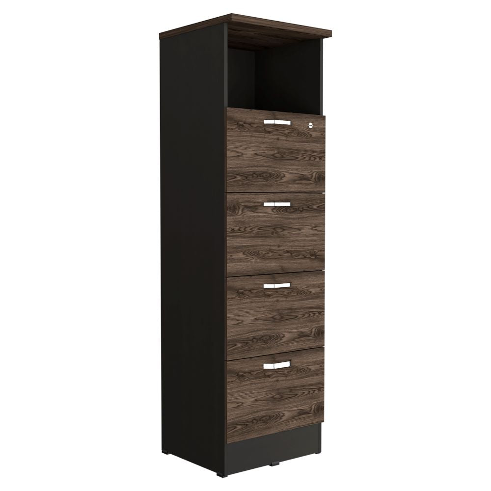 Archivador Home Office, Negro Soft y Coñac, con cuatro amplios cajones deslizables y una repisa para colocar objetos - vista 7
