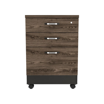 Archivador 3 Cajones Bajo Home Office - Negro Soft / Coñac