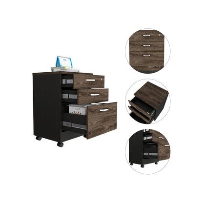 Archivador 3 Cajones Bajo Home Office - Negro Soft / Coñac