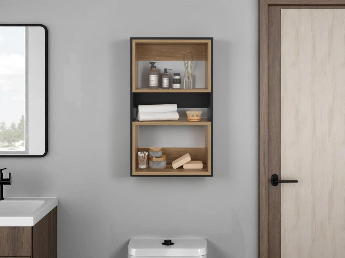 Mueble Auxiliar Muro Baño Eco, Wengue y Fresno Europeo, con superficies para ubicar objetos - vista 3