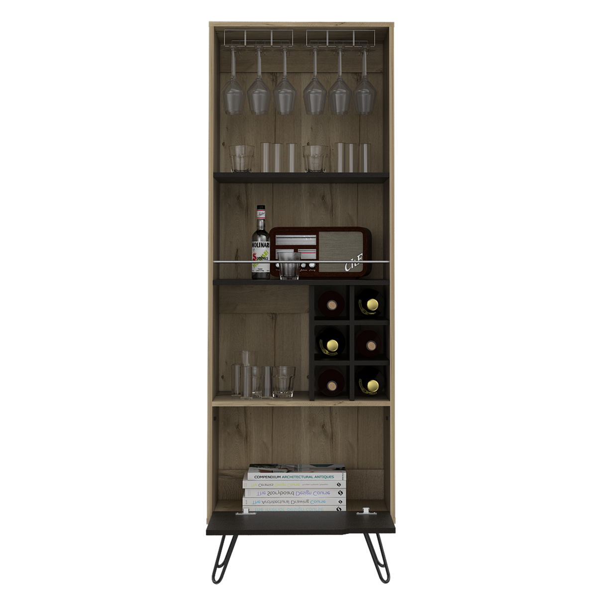Bar Alto Audra, Duna, Wengue y Negro, con amplio espacio para botellas y portacopas - vista 5