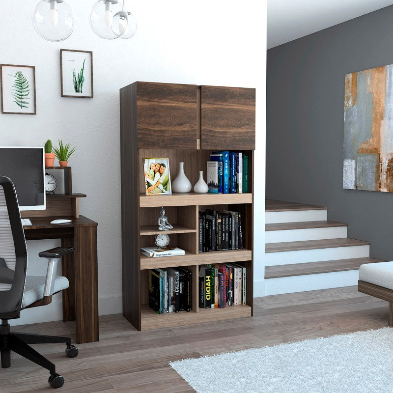 Biblioteca Office, Habano y Miel, con dos puertas batientes y entrepaños para colocar objetos - vista 2