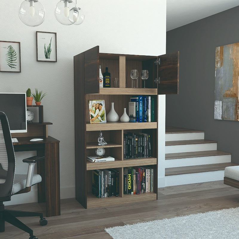 Biblioteca Office, Habano y Miel, con dos puertas batientes y entrepaños para colocar objetos - vista 4
