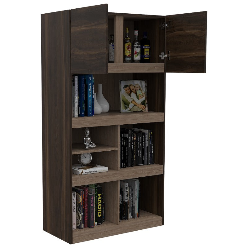 Biblioteca Office, Habano y Miel, con dos puertas batientes y entrepaños para colocar objetos - vista 3