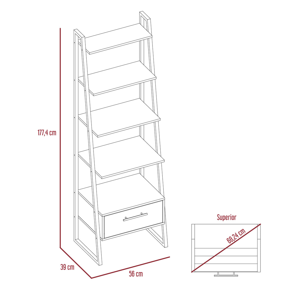Biblioteca Escalera Magnum, Duna, con cajón deslizable y entrepaños para colocar objetos - vista 8