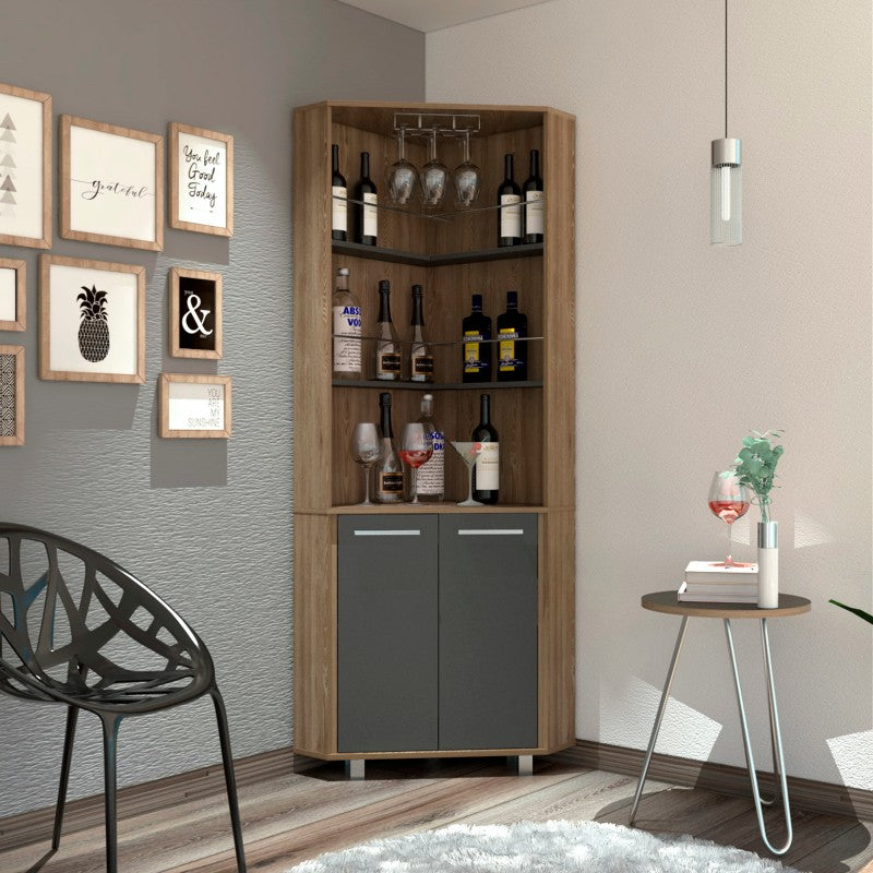 Bar Alto Esquinero, Carmenere, Miel y Plomo, con amplio espacio para botellas y portacopas - vista 1