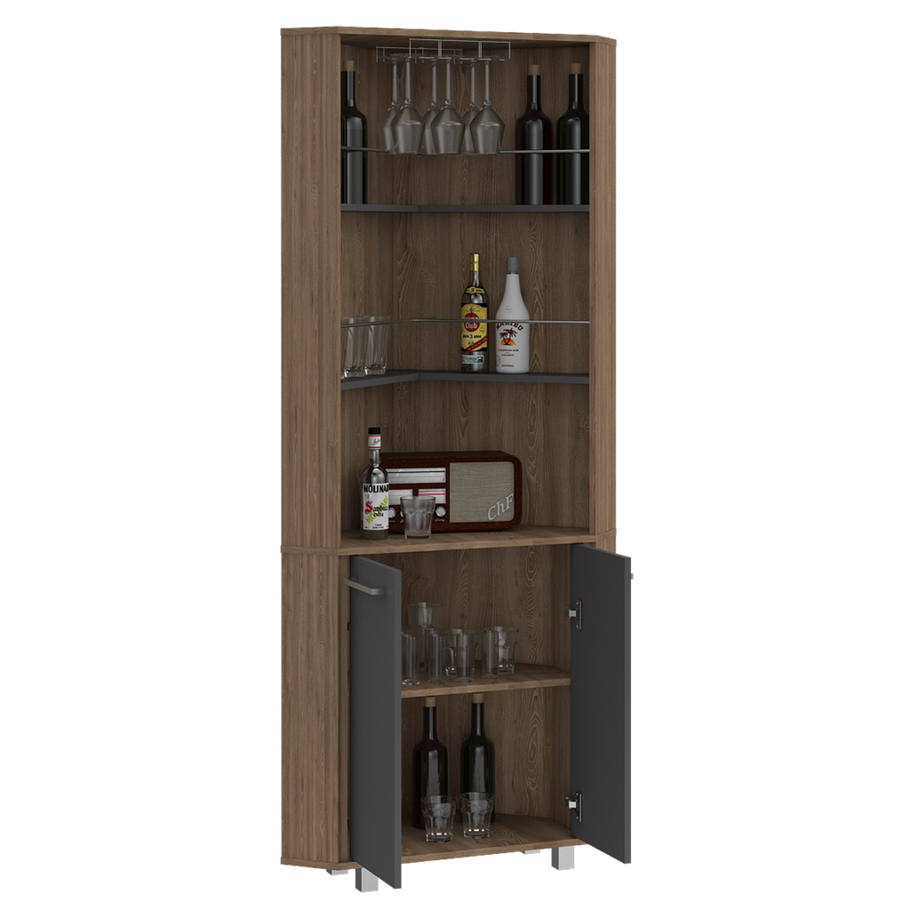 Bar Alto Esquinero, Carmenere, Miel y Plomo, con amplio espacio para botellas y portacopas - vista 3