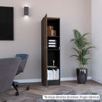 Biblioteca Home Office, Negro Soft y Coñac, con una puerta batiente y entrepaños para colocar objetos - vista 4
