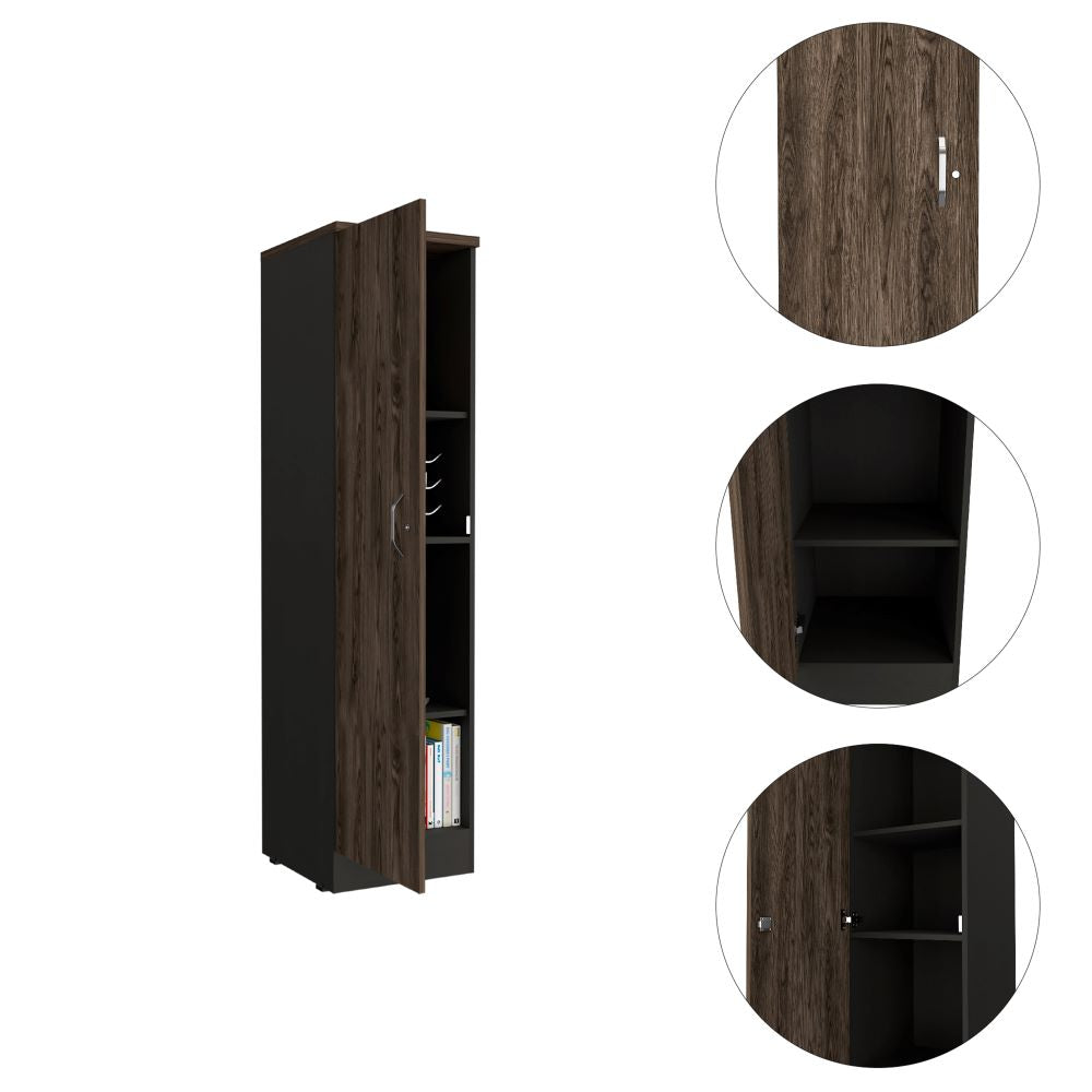 Biblioteca Home Office, Negro Soft y Coñac, con una puerta batiente y entrepaños para colocar objetos - vista 5