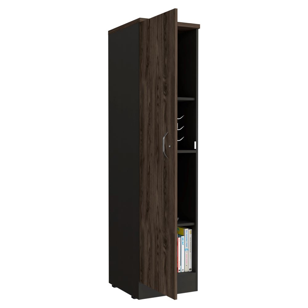 Biblioteca Home Office, Negro Soft y Coñac, con una puerta batiente y entrepaños para colocar objetos - vista 3
