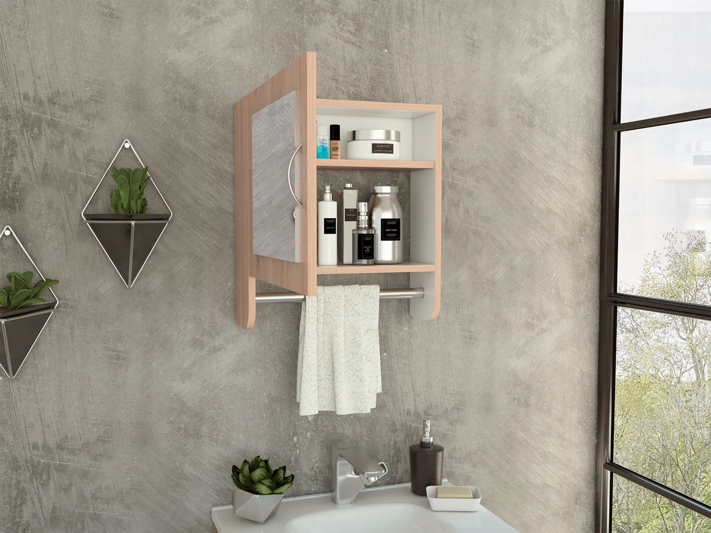 Botiquin Bath 300 1 Puerta C/Espejo - Rovere / Blanco