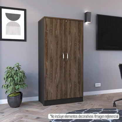 Biblioteca 2 Puertas Completas + 4 Repisas Home Office - Negro Soft / Coñac