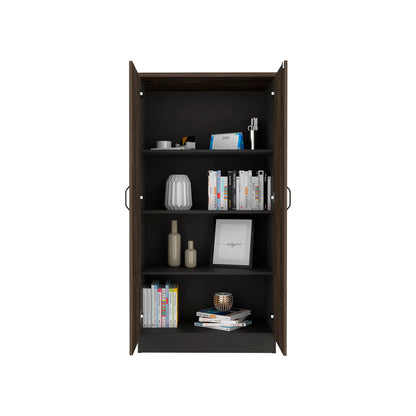 Biblioteca 2 Puertas Completas + 4 Repisas Home Office - Negro Soft / Coñac