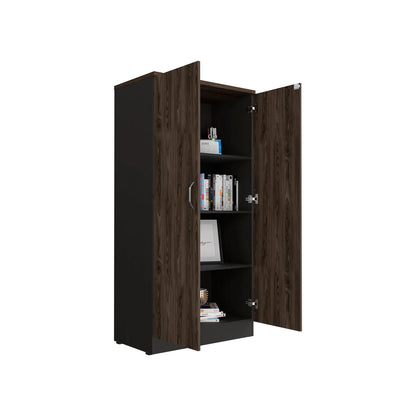 Biblioteca 2 Puertas Completas + 4 Repisas Home Office - Negro Soft / Coñac