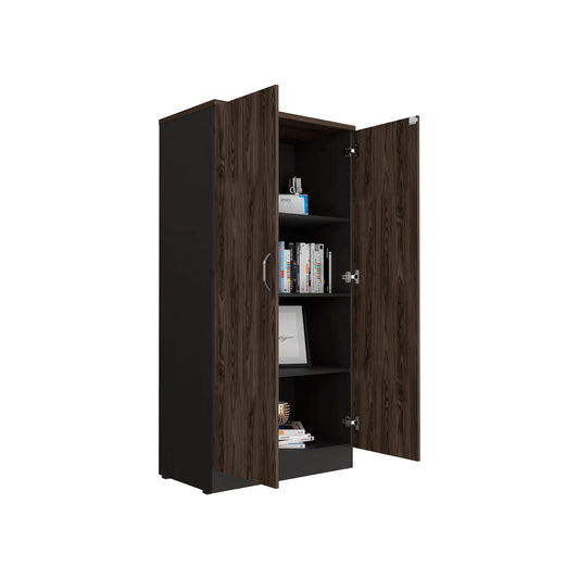Biblioteca 2 Puertas Completas + 4 Repisas Home Office - Negro Soft / Coñac