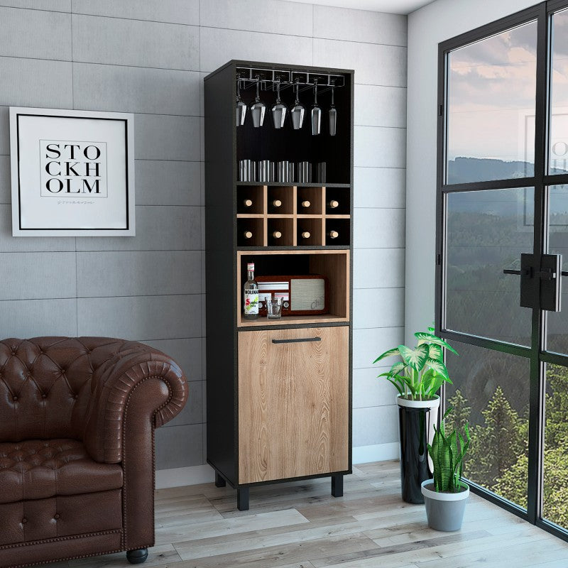 Bar Alto Kaia, Wengue y Miel, con una puerta batiente y amplio espacio para botellas y copas - vista 1