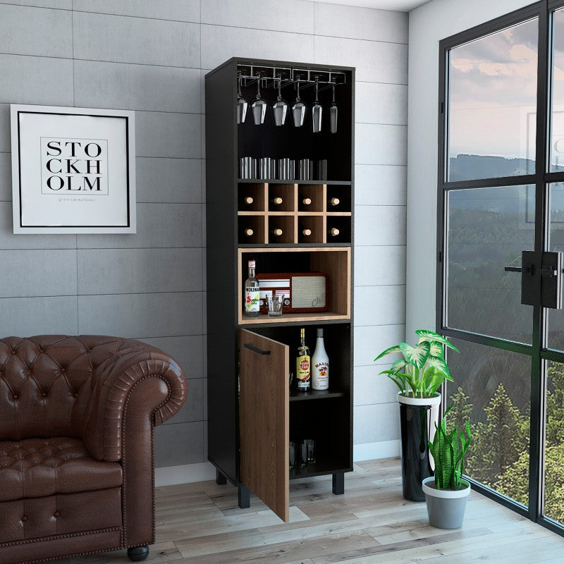 Bar Alto Kaia, Wengue y Miel, con una puerta batiente y amplio espacio para botellas y copas - vista 2