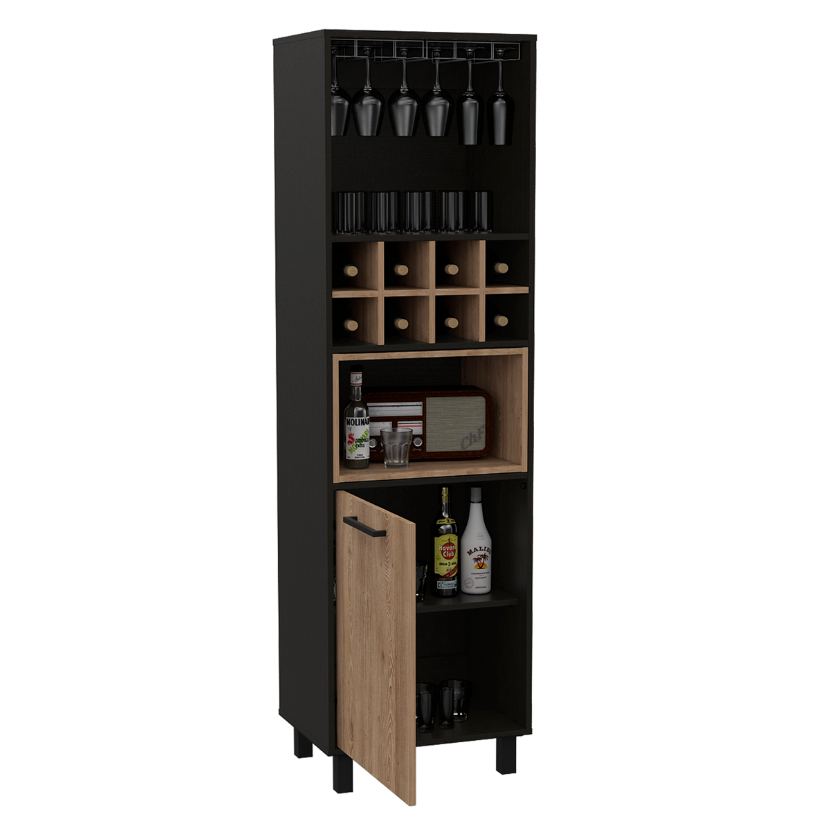 Bar Alto Kaia, Wengue y Miel, con una puerta batiente y amplio espacio para botellas y copas - vista 4