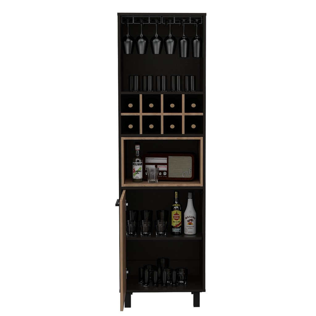 Bar Alto Kaia, Wengue y Miel, con una puerta batiente y amplio espacio para botellas y copas - vista 5