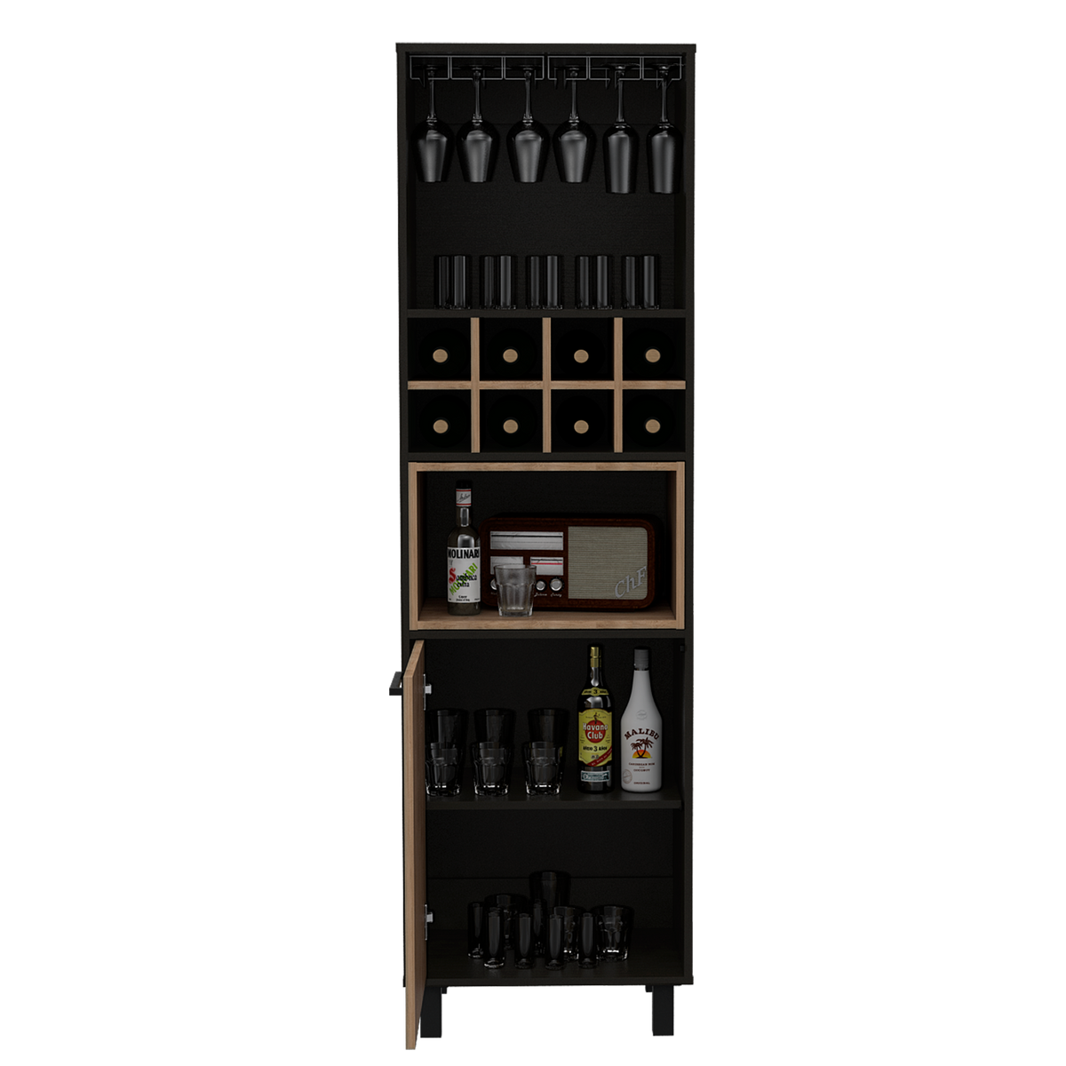 Bar Alto Kaia, Wengue y Miel, con una puerta batiente y amplio espacio para botellas y copas - vista 5