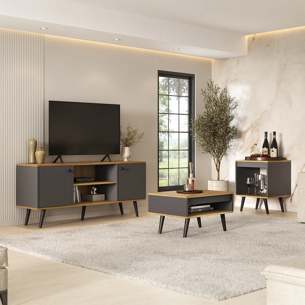 Mons Tokio Rack TV + Mesa de Centro + Mesa Lateral Grafito