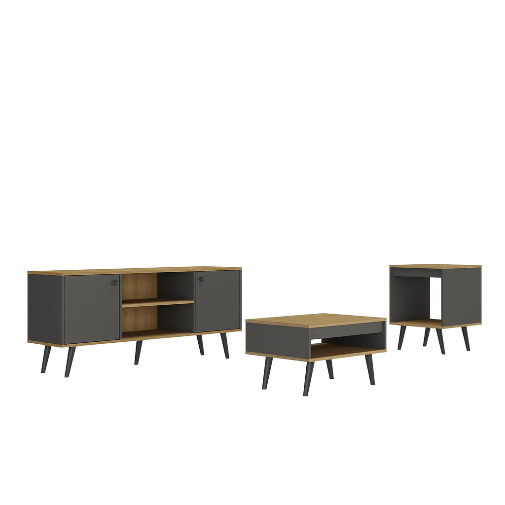 Mons Tokio Rack TV + Mesa de Centro + Mesa Lateral Grafito