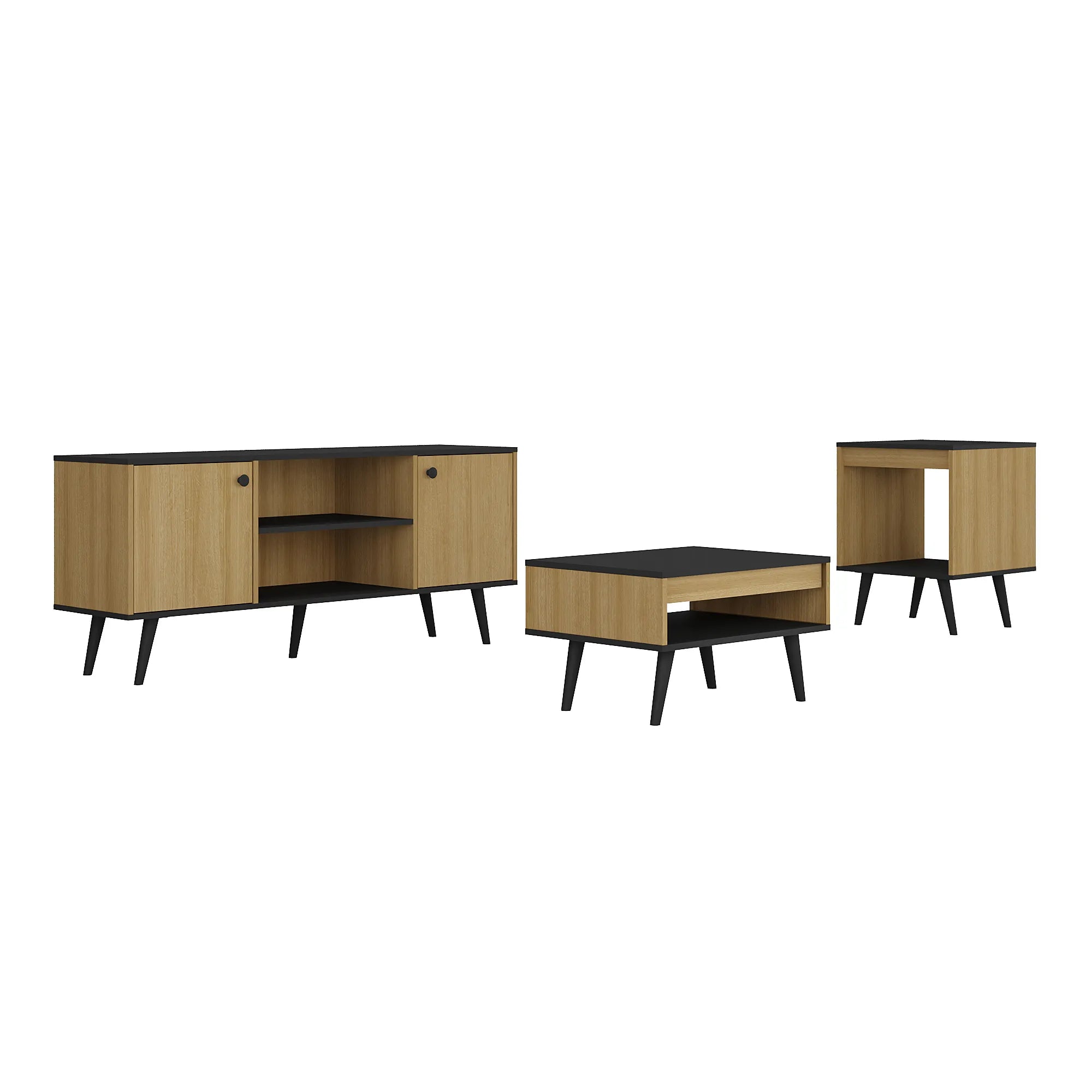 Mons Tokio Rack TV + Mesa de Centro + Mesa Lateral Negro Mate