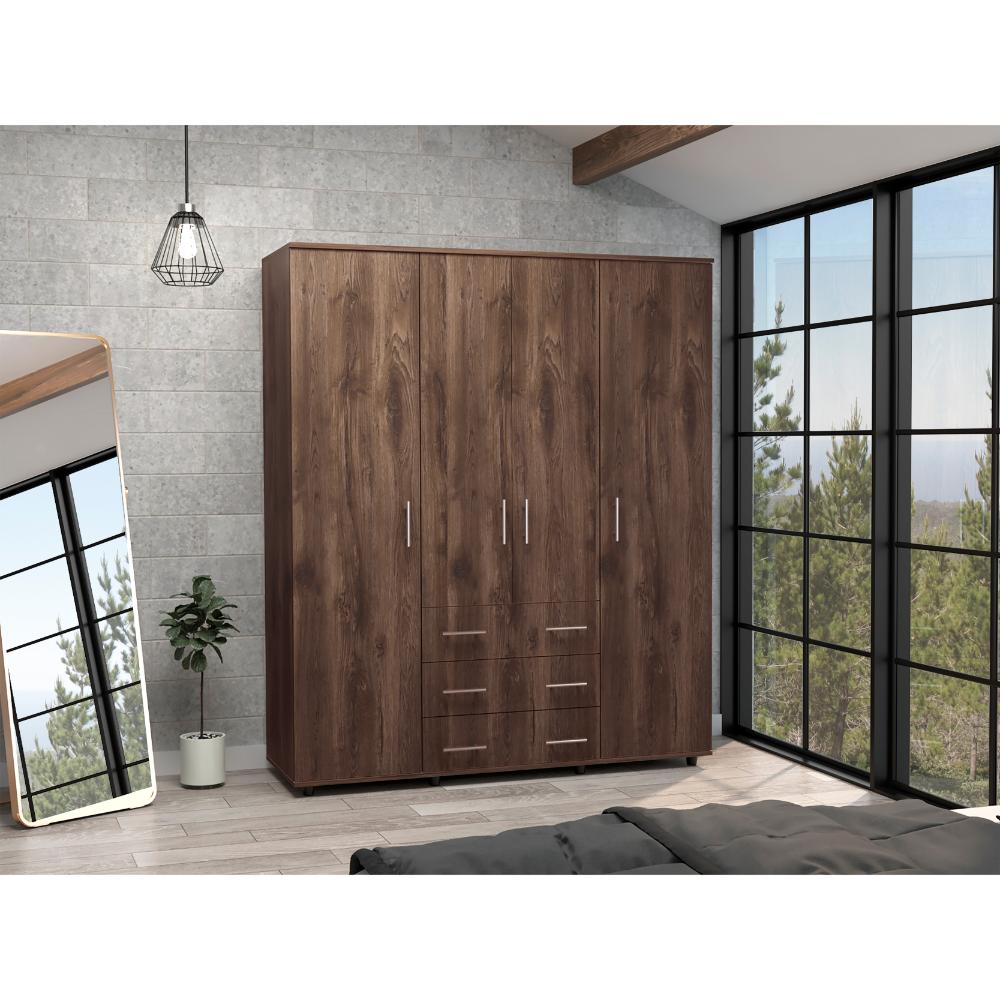 Closet Fontana, Nogal y Blanco, con Cuatro Puertas Abatibles y Tres Cajones Organizadores - vista 1