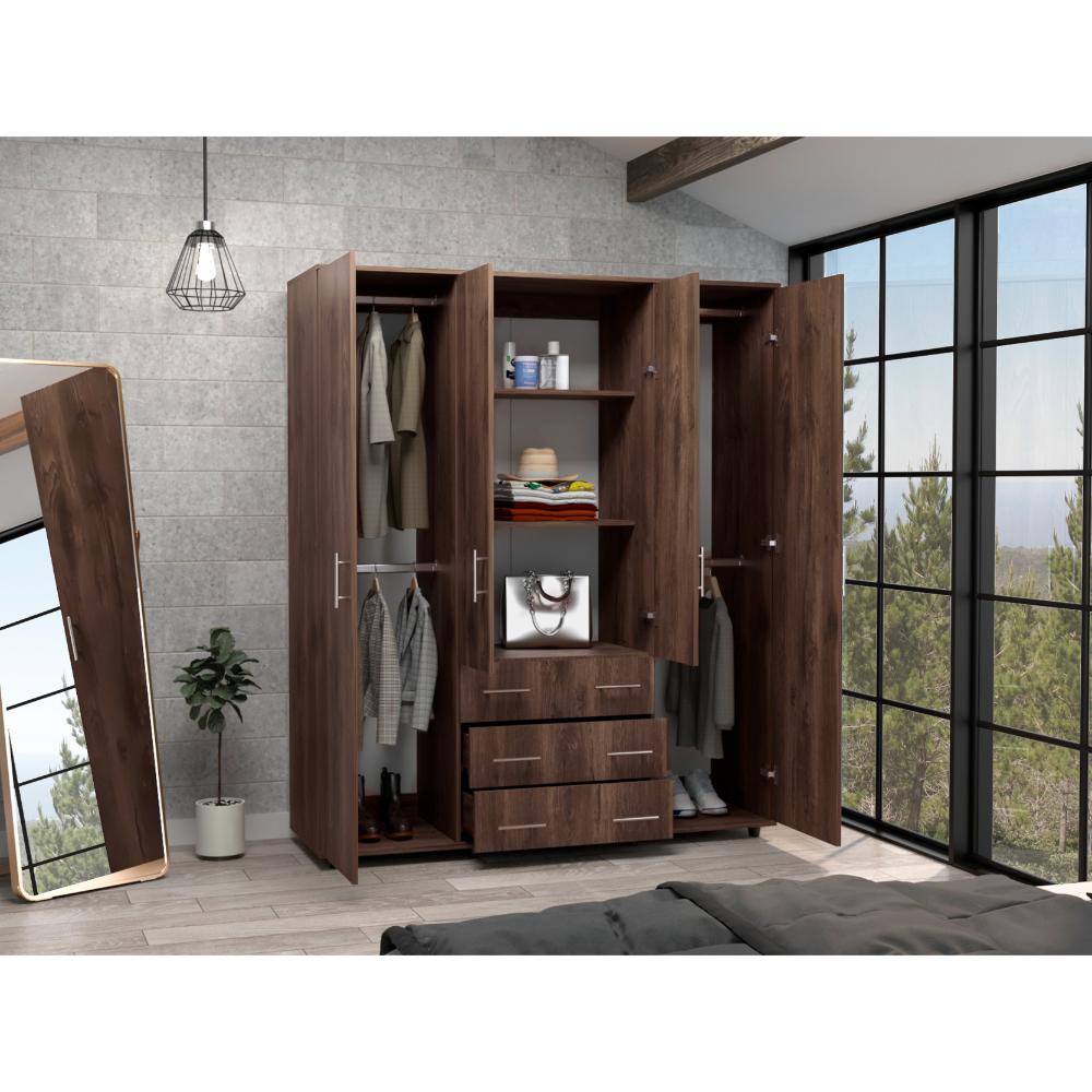 Closet Fontana, Nogal y Blanco, con Cuatro Puertas Abatibles y Tres Cajones Organizadores - vista 2