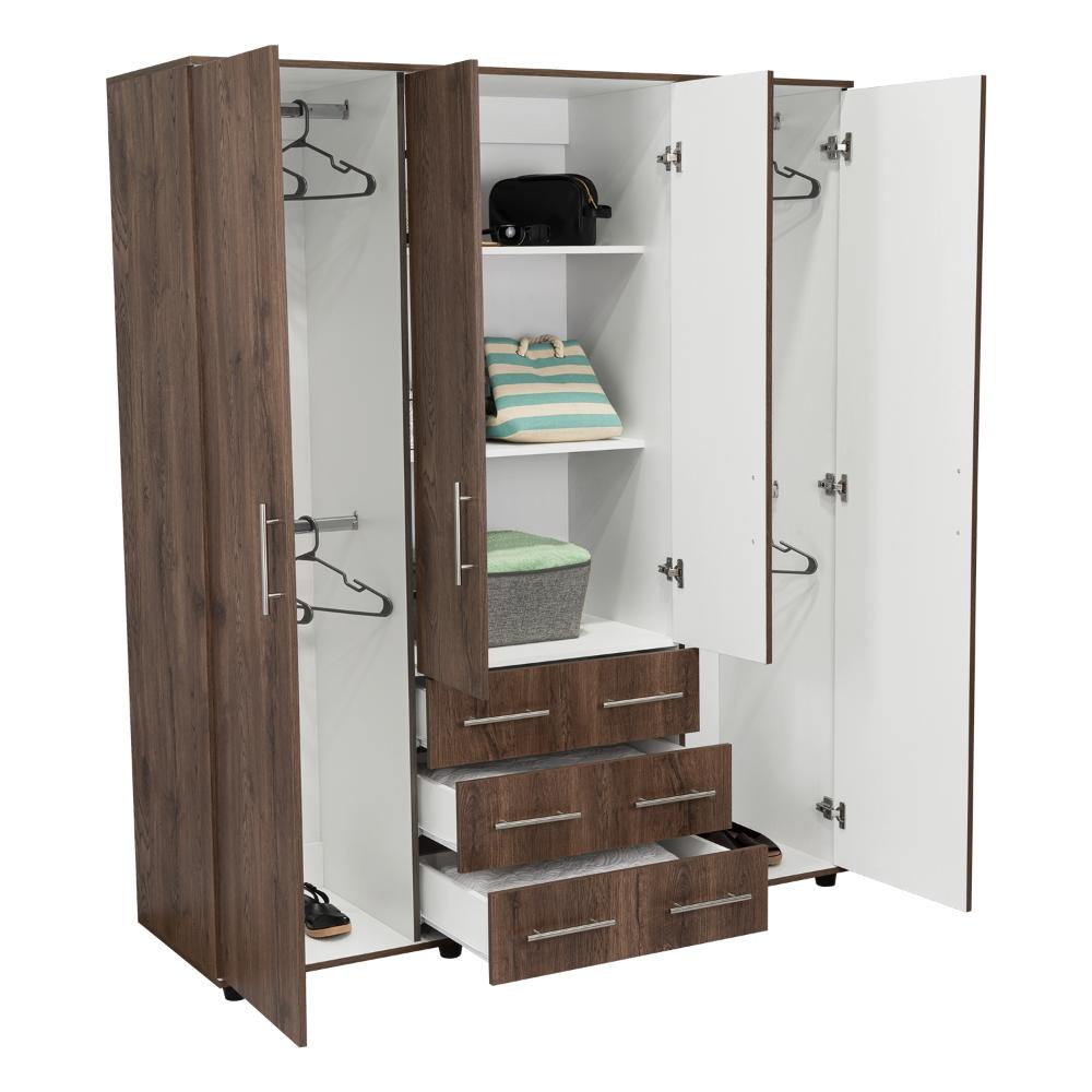 Closet Fontana, Nogal y Blanco, con Cuatro Puertas Abatibles y Tres Cajones Organizadores - vista 4