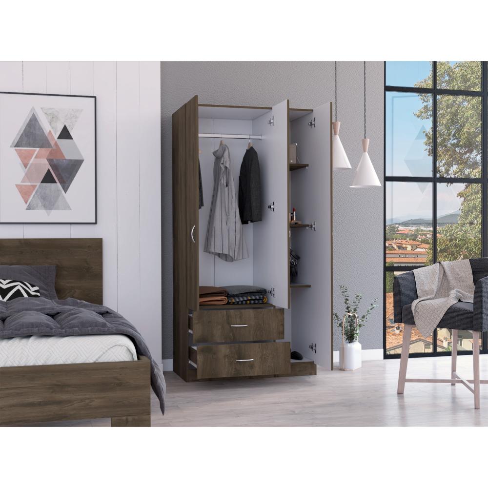 Closet América, Nogal y Blanco, con Dos Cajones y Variedad de Entrepaños - vista 2