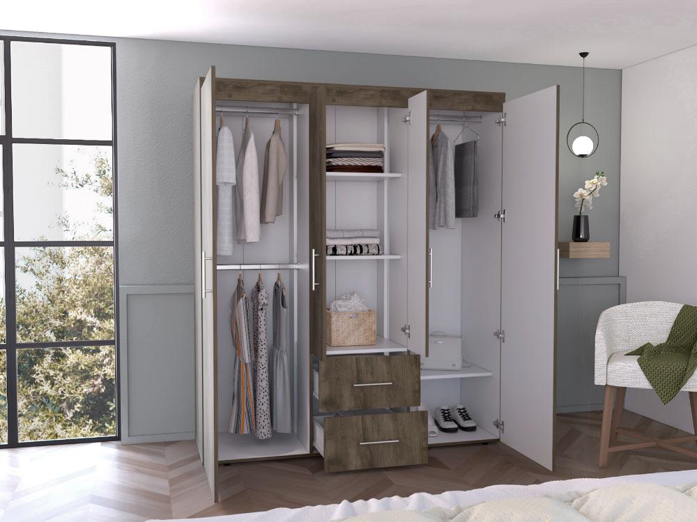 Closet Bariloche Bombay Eco, Nogal y Blanco, con Variedad de Entrepaños y Cuatro Puertas Abatibles - vista 2