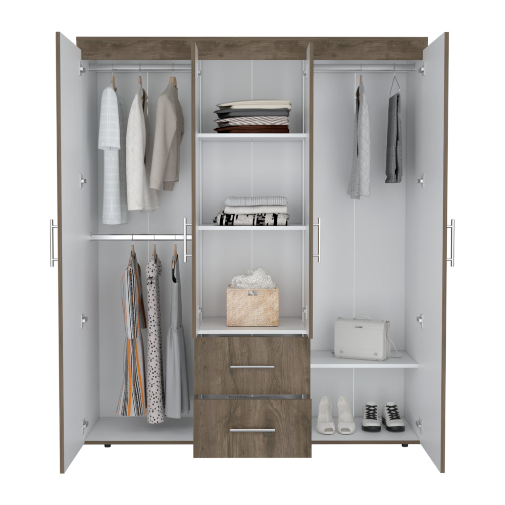 Closet Bariloche Bombay Eco, Nogal y Blanco, con Variedad de Entrepaños y Cuatro Puertas Abatibles - vista 4