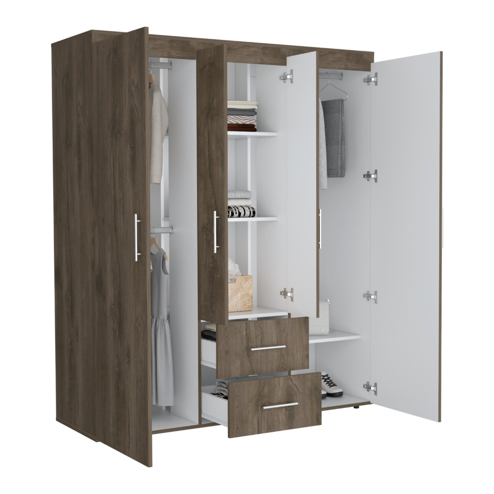 Closet Bariloche Bombay Eco, Nogal y Blanco, con Variedad de Entrepaños y Cuatro Puertas Abatibles - vista 3