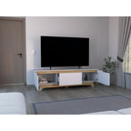 Rack Tv 80" Woodall Dos Puertas Un Cajon, Color Blanco Y Fresno - vista 2