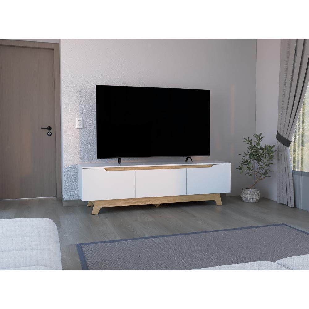 Rack Tv 80" Woodall Dos Puertas Un Cajon, Color Blanco Y Fresno - vista 1