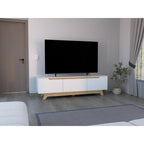 Rack Tv 80" Woodall Dos Puertas Un Cajon, Color Blanco Y Fresno - vista 1
