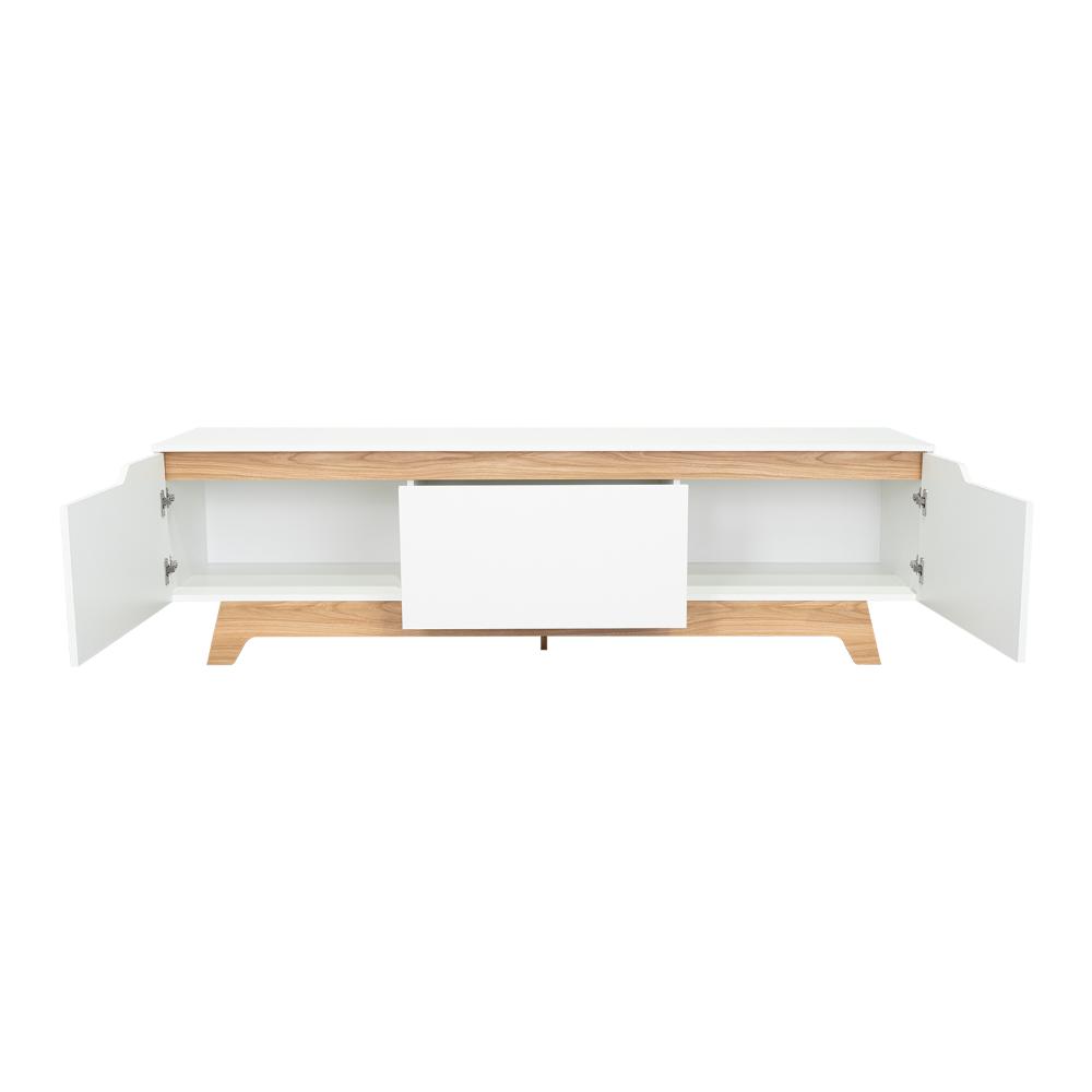 Rack Tv 80" Woodall Dos Puertas Un Cajon, Color Blanco Y Fresno - vista 6